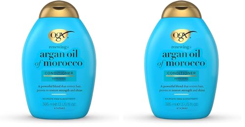 OGX Renewing + Argan Oil of Morocco Conditioner (385 ml), acondicionador reparador con aceite de argán de Marruecos, acondicionador con tensioactivos sin sulfatos (Paquete de 2)