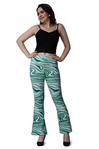 Image of POPWINGS Casual Marble Print Bell Bottom Trousers for Women || Flare Fit Women Trousers for Summer || Stylish Western Regular Fit Casual Bell Bottom Trousers for Women