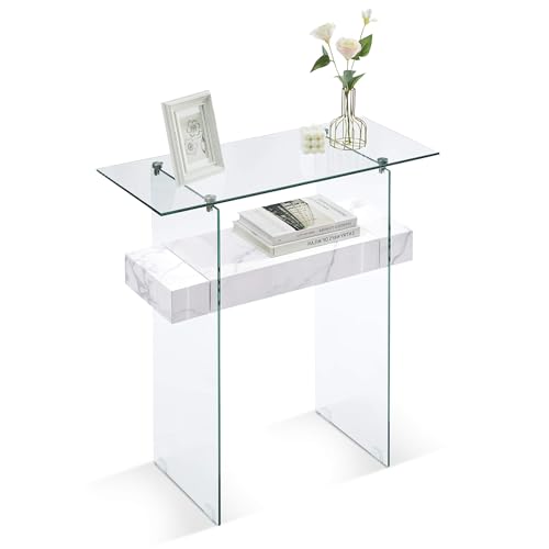 ivinta Glass Console Table with Storage, 31.5'' Modern Narrow Sofa
