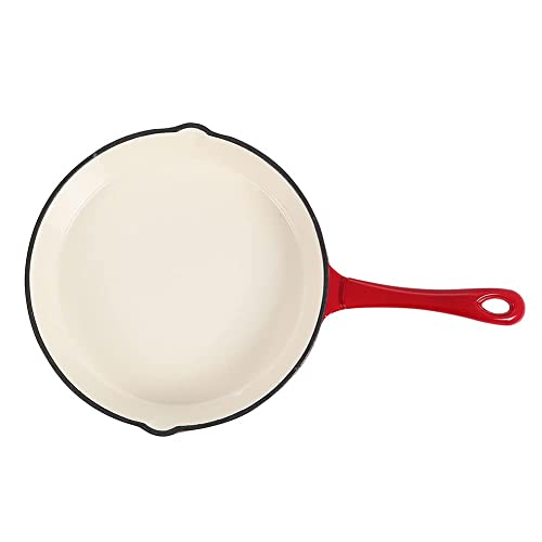 JHYS Ollas, Sartén De Hierro Fundido Esmaltado, Sartén Antiadherente De 25 Cm, ​​Cacerola con Asas, Revestimiento De Cerámica Y Esmalte, para Cocinar Y Hornear-Rojo, Mediano D25xH4.5cm (D20cm)
