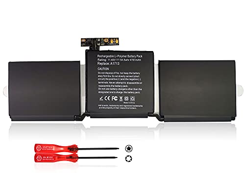 Wymisnit A1708 A1713 Battery, Replacement for MacBook Pro 13-inch Late 2016 Mid 2017 EMC 3164 2978 MPXQ2LL/A MLL42LL/A MLUQ2LL/A MPXR2LL/A MPXU2LL/A MPXT2LL/A MacBookPro13,1 14,1 54.5Wh 4781mAh 11.4V