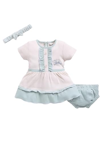 Image of Smart Baby Cotton Frock Set for Baby Girl - Stylish Soft Dress with Bloomer & Headband | 9-12 Months | Mint and White | Pack of 1