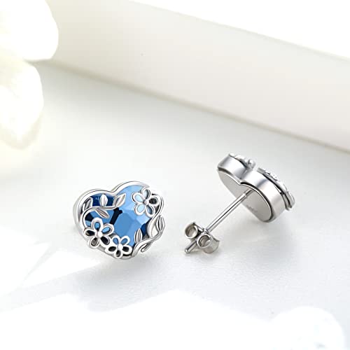 Daisy Earrings Sterling Silver Daisy Flower Leaf Earrings Studs Heart Shaped Blue Crystal Earrings Flower Jewelry For Women Teen Girls #TOP2