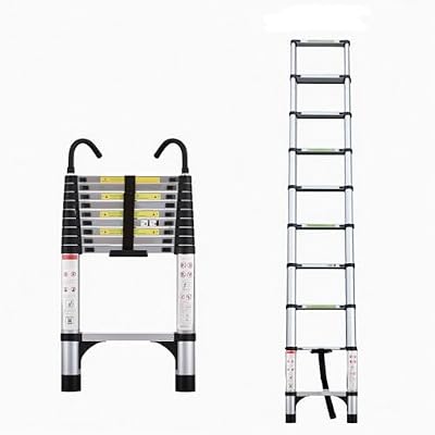 9.5ft Telescoping Ladder, Aluminum Extension Ladder with Hook, Multi-Purpose Collapsible Ladder for Home, RV, and Attic, 330 lbs Capacity, Folding Telescoping Ladder for Daily Use (9.5 FT)
