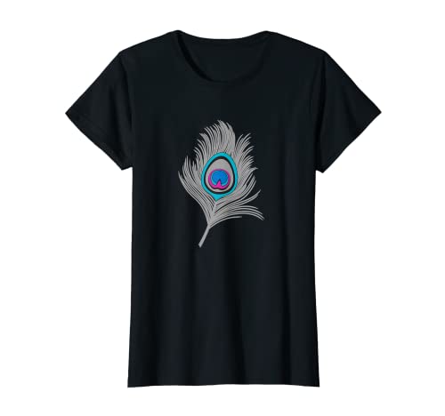 Camiseta de plumas de pavo real en gris/gris y turquesa Camiseta