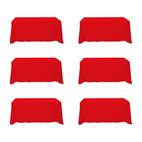 Image of BRILLMAX 6 Pack Red Tablecloths 90x132 Inch for 6ft Rectangle Tables | 150 GSM Polyester Fabric, Floor Length Drop, Water, Stain & Wrinkle Resistant Cloth Cover for Wedding Reception Banquet Party