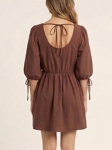 Image of Women's Gingham Puff Sleeve Tie Front Babydoll Mini Dress