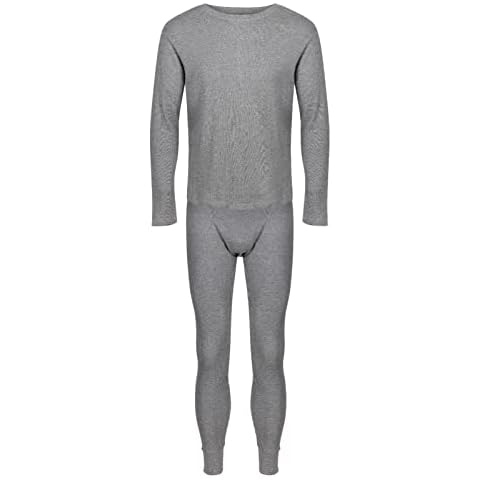 Ex UK Store Mens Thermal Set Long Johns Long Sleeve TOP XS-XXL 2PC Brushed Thermals (Thermal Set Mid Grey - M) Cover