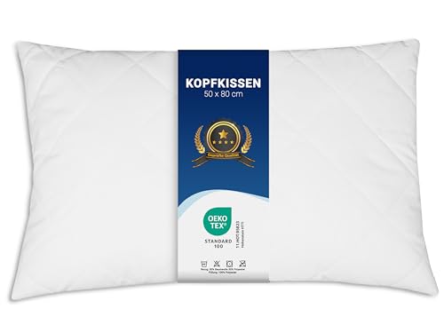 ZOLLNER Komfortables Kopfkissen - 50x80 cm - mit Reißverschluss – Individuell anpassbare Füllung aus Synthetikfasern - bis 95°C waschbar - Bezug aus Baumwollmischung - Hotelqualität