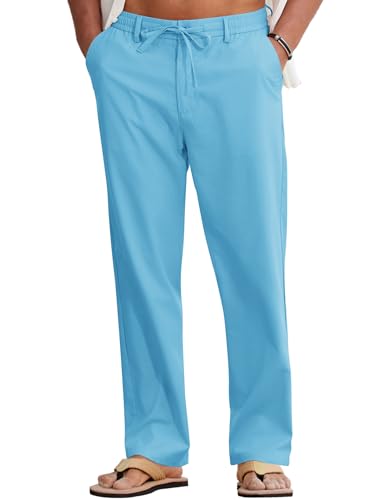 Image of COOFANDY Mens Cotton Linen Pants Casual Drawstring Summer Beach Pants Lightweight Linen Dress Trousers