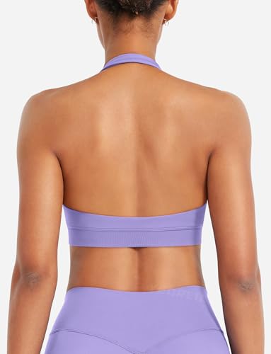 Image of YEOREO CoreFlex Women Halter Sports Bra Workout Seamless Padded Basic Bra Open Back Yoga Gym Crop Top