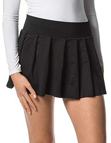 Damen Skater Mini Rock - kurzer sexy Plissee Rock für Sport, Freizeit, Büro, Party - schwarz (L)