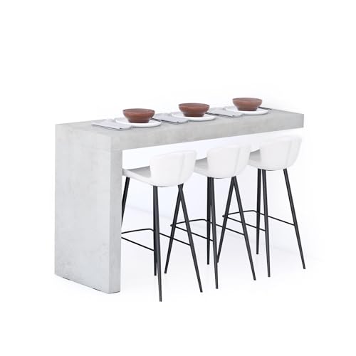 Mobili Fiver Evolution Tall Kitchen Bar Table Made in Italy | Space Saving, Wall-Mounted Counter Height Table for 6 | Breakfast Bar Table Top w/Cable Holder | Concrete Grey Effect | 70,9'' x 23,6" in