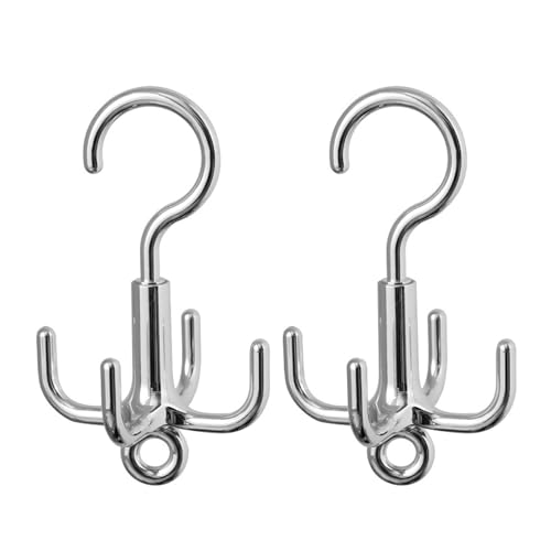 Montesy Practical Closet Rod Hook 360 Degree Rotating Belt Rack with 4 Hooks for Space Saving Bag Storage and Accessories