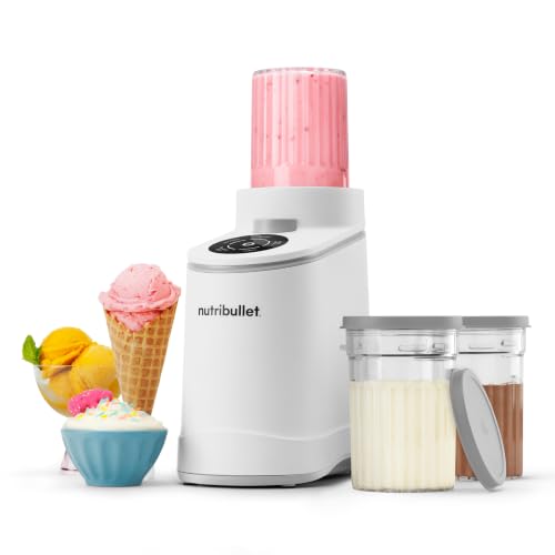 nutribullet Chill – Gelatiera per Gelato, Sorbetto, Smoothie, Frozen Yogurt, Ice Cream, 5 Programmi Automatici, Macchina per Gelato, 3 Contenitori con Coperchio, Ideale per Famiglie, Bianca (NBD0503W)