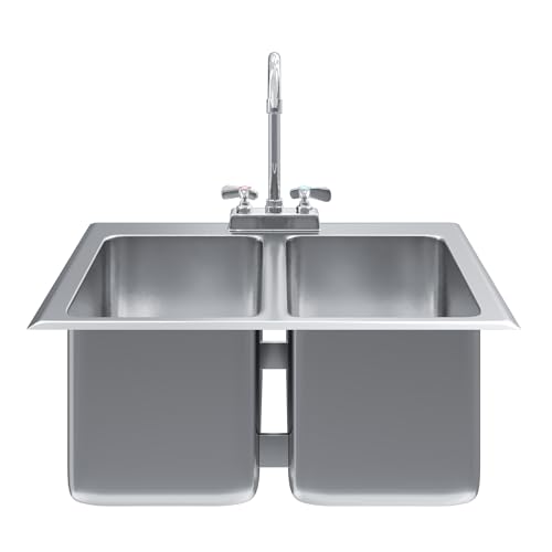 Image of Stainless Steel 2 Compartment Drop-In Sink Bowl 10 in. x 14 in. x 10 in. With Faucet