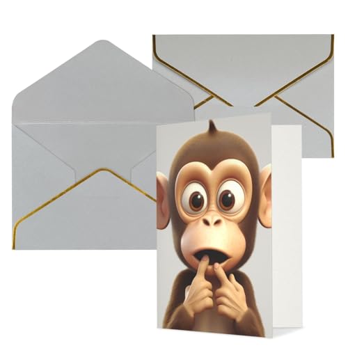 STVYUKL O[eBOJ[h CgO[̕t Thinking of You Card The Silent Monkey Happy BirthdayEFfBOҏ 󔒂̃m[gJ[h @ 4x6