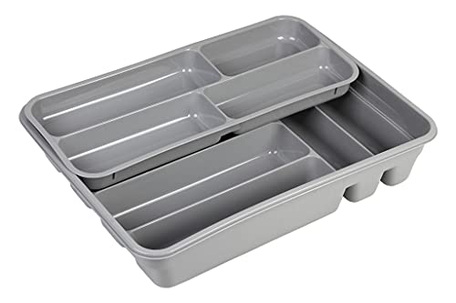 Cubertero Con Dos Bandejas Con 6 Y 4 Compartimentos | Color Gris | Ideal Para La Organización De Cubiertos Y Utensilios | Pack De 3 Unidades