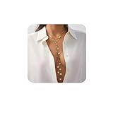 Kenjudess Lariat Gold Long Necklace Dainty Layered Pearl Disc Leaf Pendant Y-Shaped Beaded Chain Drop Necklace for Women Trendy Boho Fashion Costume Jewelry (Gold Y Disc Pendant Tassel Lariat Necklace)