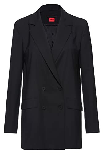 HUGO Damen Alvia Langer Regular-Fit Zweireiher aus Stretch-Wolle Schwarz 42