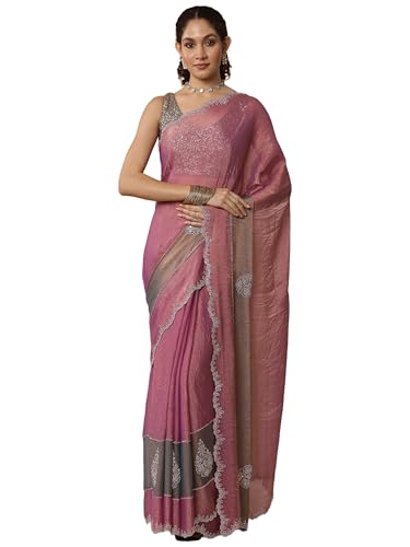 Image of Libas Embellished Silk Blend Saree With Unstitched Blouse Piece