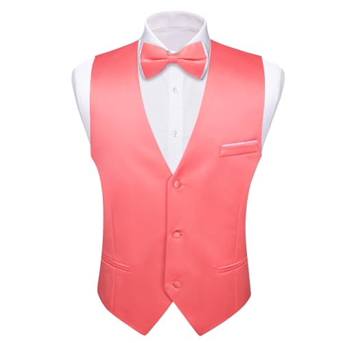 Image of Barry.Wang Mens Suit Vest Bow Tie Set 4PCS Formal V-neck Slim Fit Casual Solid Color Waistcoat Wedding Party Tuxedo