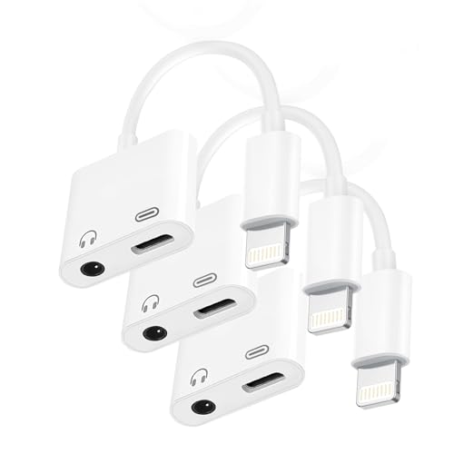 Image of Lightning to 3.5mm Headphone Jack Adapter, Apple MFi Certified 2-in-1 Charger & Audio Dongle for iPhone 14 /13 /12 /11 /XS /XR, Charge & Listen,DAC Chip,Hi-Fi Sound,for Car Aux, Home, Travel (3, White)