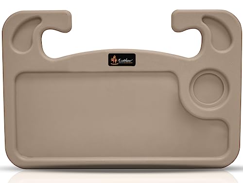 Image of EcoNour 2 in 1 Car Steering Wheel Desk (Beige) | Steering Wheel Tray for Laptop, Eating, Drinks | Rectangular ABS Car Tray with Pen Holder & Cup Holder
