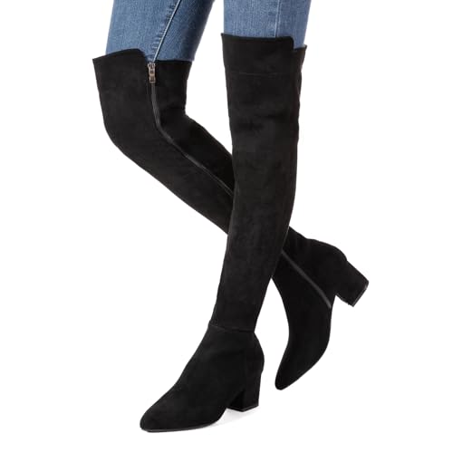 N.N.G Women Over Knee Boots Suede Thigh High Long Comfort Black Winter Low Square Toe Block Heel3