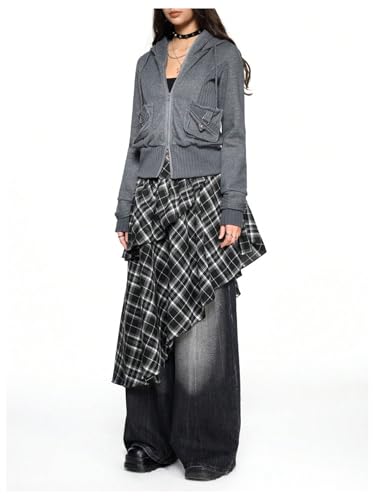Verdusa Women's Y2k Plaid Asymmetrical Skirts Tiered Layered Going Out Outfits Ruffle Midi Skirt4