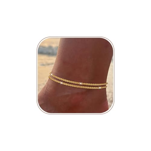 Mesaro Ankle Bracelets for Women Waterproof/Non Tarnish Anklets 14k Gold/Silver Plated Layered Ankle Summer Beach Anklet Jewelry for Women Gift