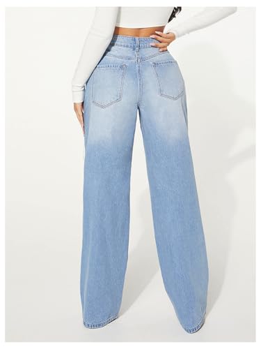 Floerns Women's Straight Leg Ripped Jeans Low Waisted Casual Distressed Denim Pants3