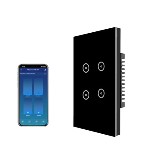 UseeLink Interruttore luce intelligente, interruttore luce WiFi, Interruttore a parete WiFi, compatibile con Alexa, Google, scatola 503, cavo neutro richiesto (4 gang, Nero)