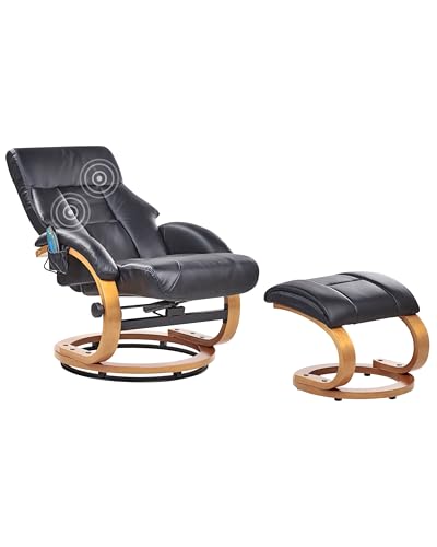 Beliani Fauteuil Relax Massant et Chauffant Fonction Pivotante avec Repose-Pieds en Cuir PU Noir Force