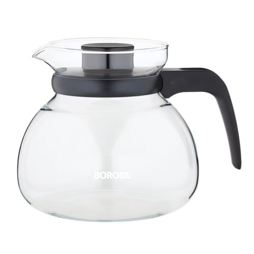 Borosil Carafe with Strainer Lid and Spout Mouth | Borosilicate Glass Flame Proof Glass Kettle | Microwave, Dishwasher and Oven Safe | Glass Teapot Perfect for Tea/Coffee Brewing (1.5 L)