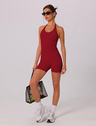 Image of ABOCIW Workout Sets for Women 2 Piece seamless Halter Sports Bra Scrunch Butt Impact Shorts Gym Yoga Outfits