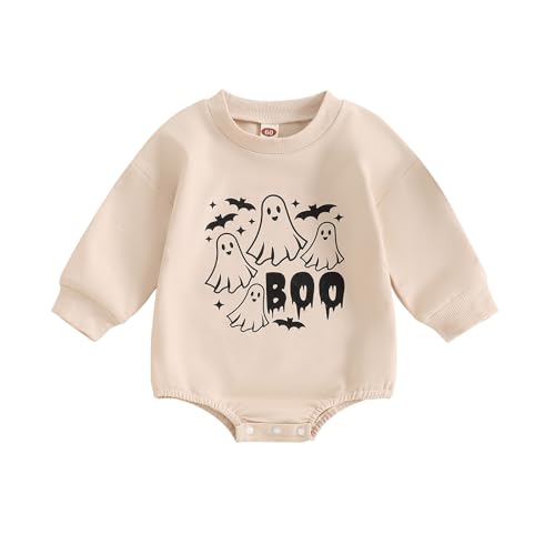 SAYOO Halloween Baby Clothes Embroidery Pumpkin Face Print Sweatshirt Romper Infant Girls Boys Bubble Bodysuit Fall Outfit