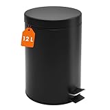 Spetebo Edelstahl Tretmülleimer rund schwarz matt 39 x 25 cm mit Deckel - 12 L...