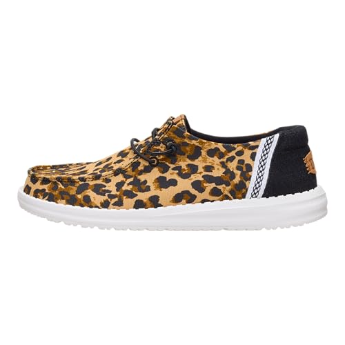 HEYDUDE Women's Wendy Wildcat Slip On Shoe, Leopard Size 8 | Leopard Print Upper, Elastic Laces, Lightweight Easy On Travel Shoe