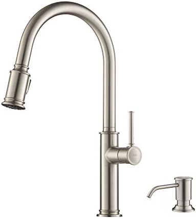 KRAUS Sellette Single Handle Spot Free Stainless Steel Pull-Down Kitchen Faucet with Deck Plate and Soap Di…