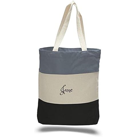Premium bag | Heavy Canvas Tote Bag Tri-Color Monogram/Name embroidered ideal for gift | (Black) Cover