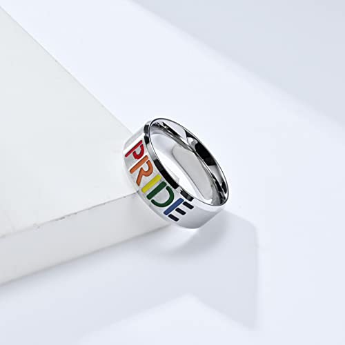 Image of Rainbow Flag Pride Pattern Signet Ring Unisex | Stainless Steel, Retro Homosexuals Lesbian LGBT Gay Matching Set, Couple Wedding Band