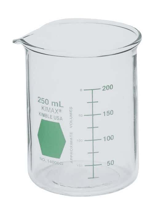 Kimax 14000G-150 Green-Coded Griffin beakers; 150 mL, 12/cs