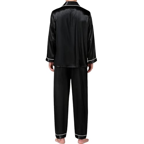 Men's 2 Piece Set Satin Pajamas Set Classic Long Sleeve and Long Pants Sleepwear Casual Two-Piece Suit2