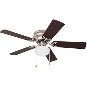 Prominence Home Alvina, 42 Inch Traditional Flush Mount Indoor LED Ceiling Fan with Light, Pull Chain, Dual Finish Blades, Reversible Motor – 80029-01 (Satin Nickel), 52
