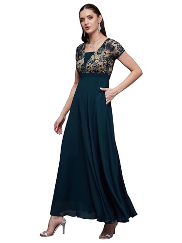 Image of Miss Chase Women's Floral Printed Relaxed Fit V-Neck 3 /4th Sleeve Maxi Dress
