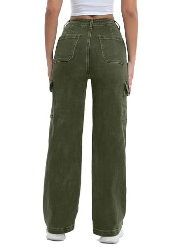 ETTELO Women Cargo Jeans High Waist Y2K Straight Leg Trendy Stretchy Lightweight Jeans for Women