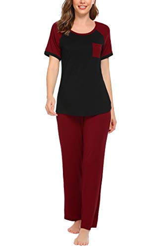 Ekouaer Pajama Set with Pockets Sleepwear Sets for Women Short Sleeve Sleep Sets Capri Pjs Set for Women, Large