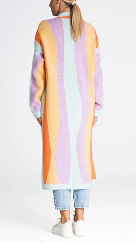 Image of chouyatou Women's Fall Open Front Color Block Long Cardigan Sweater Coat Casual Vertical Striped Coatigan