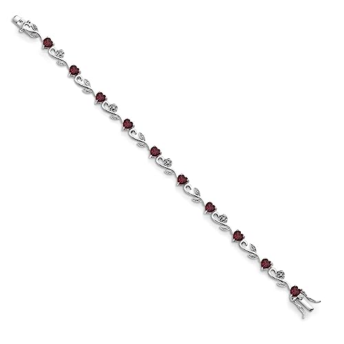 Gem Stone King 925 Sterling Silver Heart Shape Red Rhodolite Garnet and White Lab Grown Diamond Greek Vine Flower Tennis Bracelet For Women (5.54 Cttw, 7.5 Inch)2